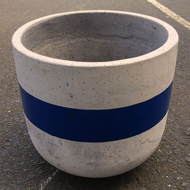 PLANTER, Large Concrete Pot w Blue Centre Stripe 46cm D x 48cm H